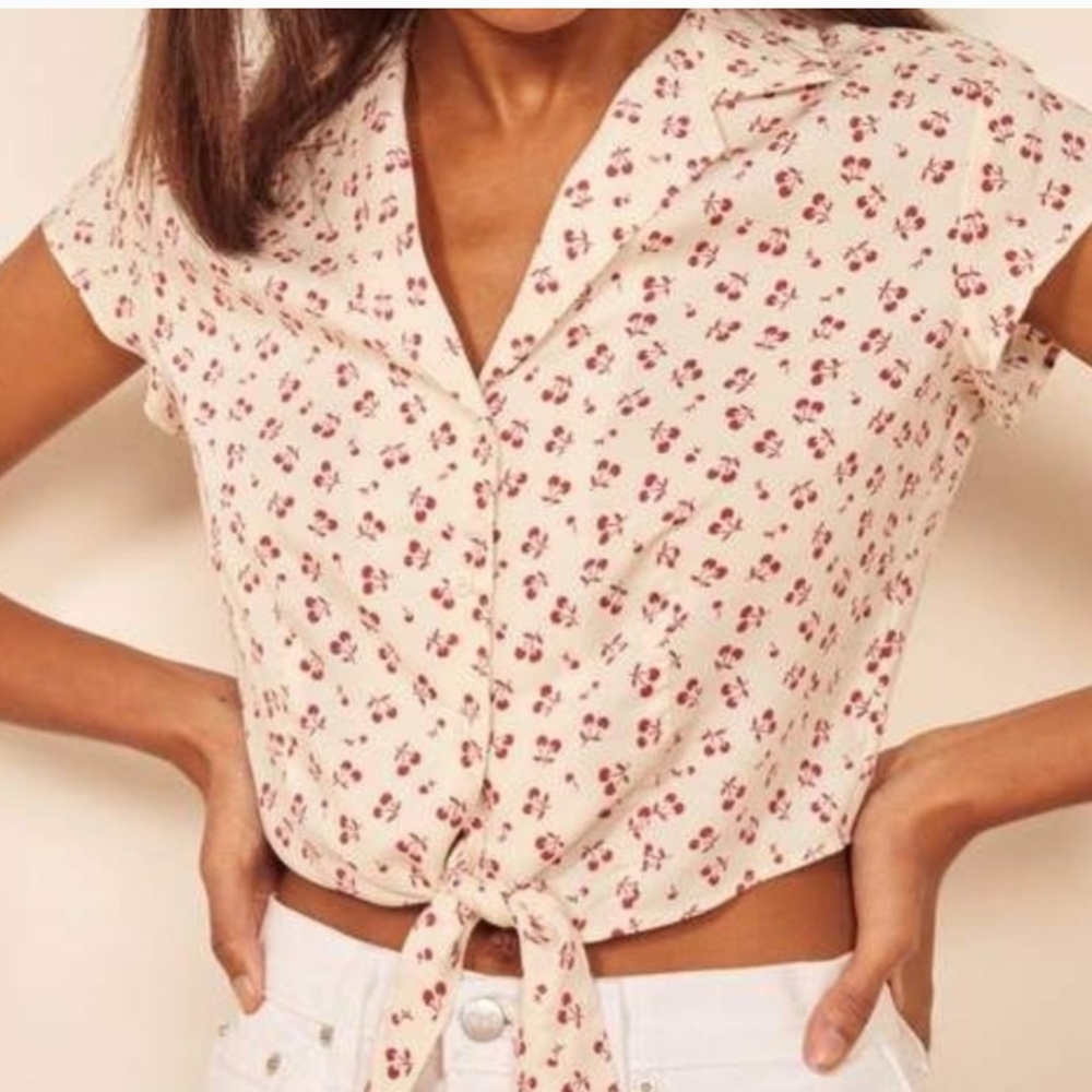 Reformation Cream and Red Floral Blouse